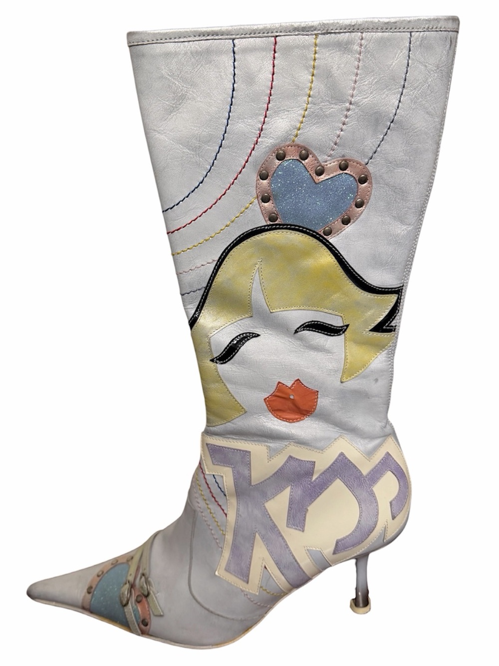 El Dantés Couture Vintage Y2K Pop Art Boots White Leather  US 7.5-8